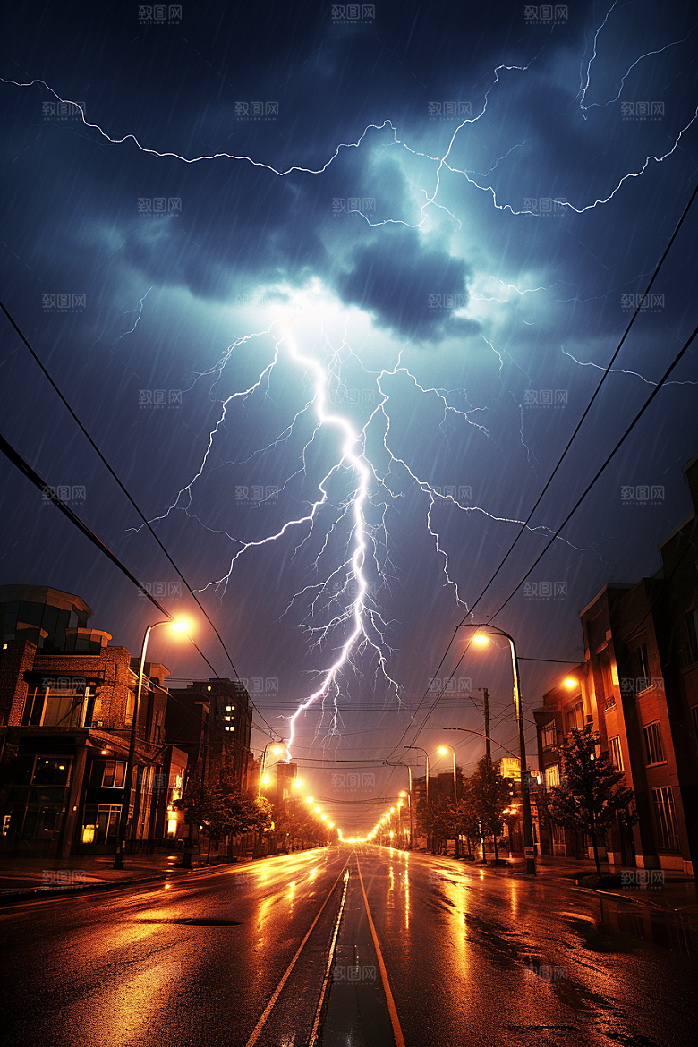 暴雨闪电高清极端天气摄影图