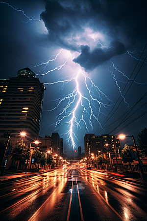 暴雨闪电自然现象极端天气摄影图