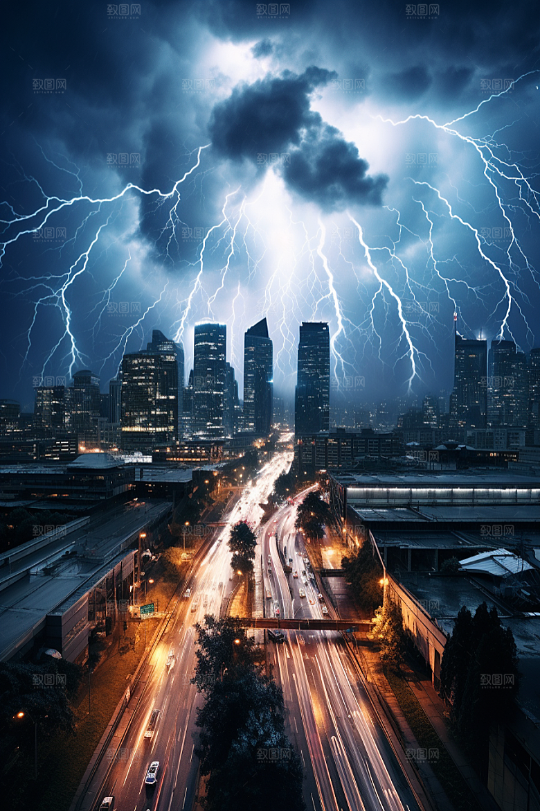 暴雨闪电电闪雷鸣雷雨摄影图