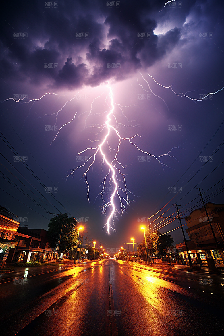暴雨闪电雷雨自然灾害摄影图