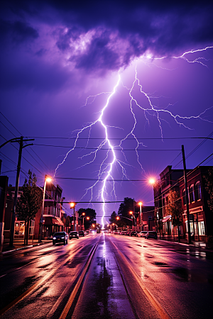 暴雨闪电电闪雷鸣极端天气摄影图