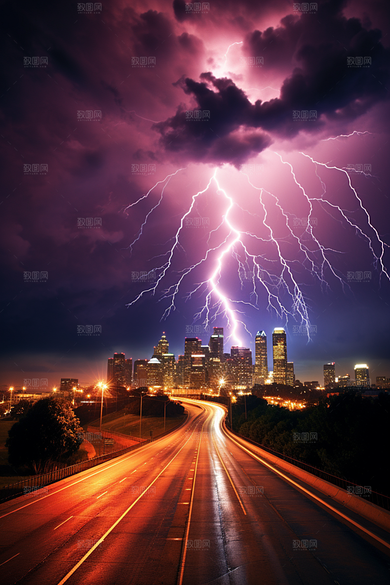 暴雨闪电电闪雷鸣自然现象摄影图