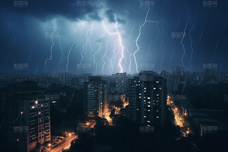 暴雨闪电高清雷雨摄影图