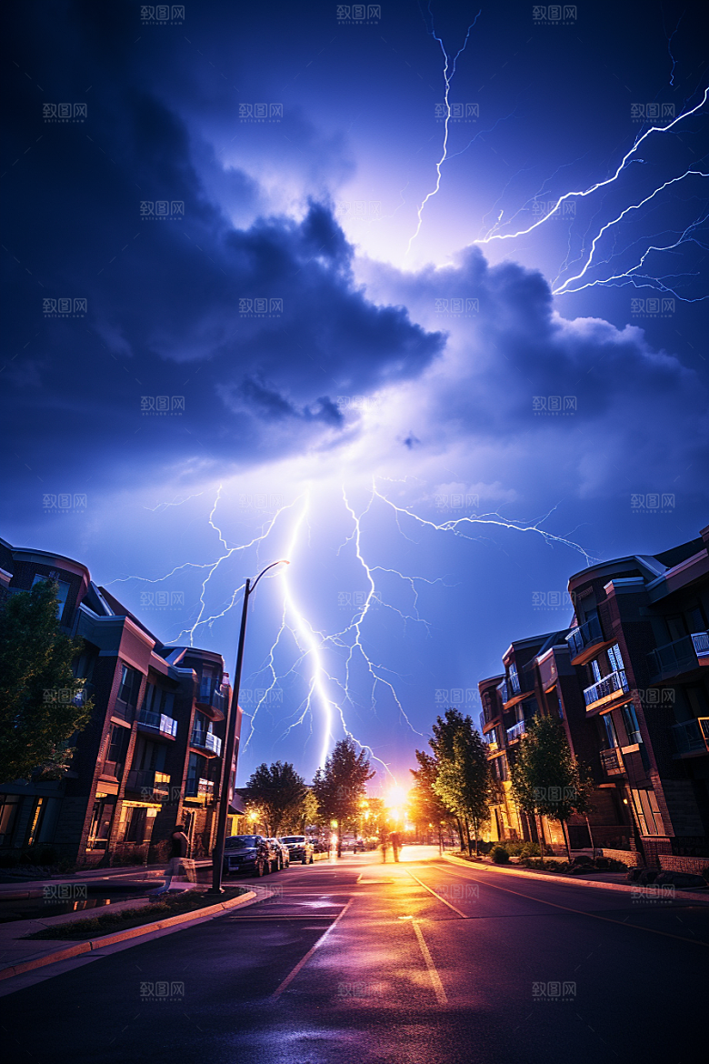 暴雨闪电自然灾害气象摄影图