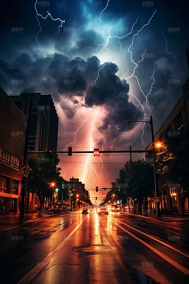 暴雨闪电自然现象高清摄影图