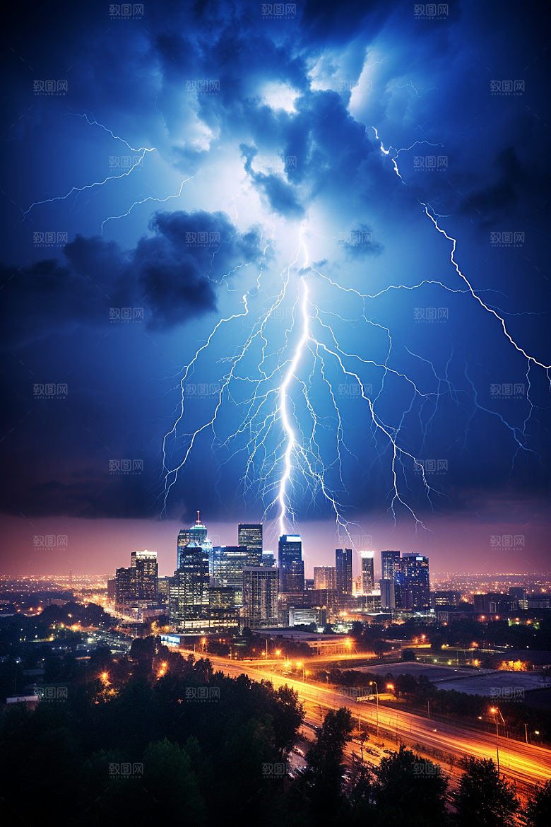 暴雨闪电气象极端天气摄影图