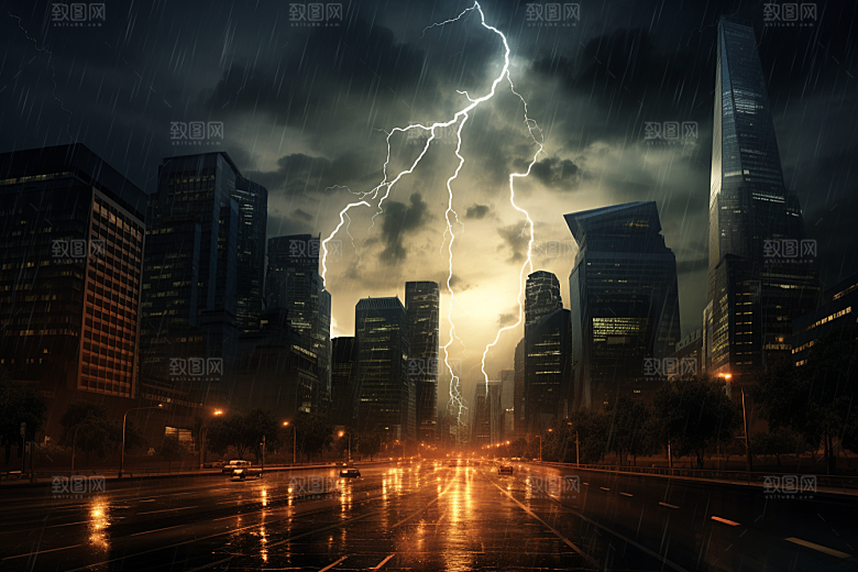 暴雨闪电极端天气气象摄影图