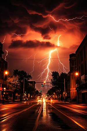暴雨闪电城市高清摄影图