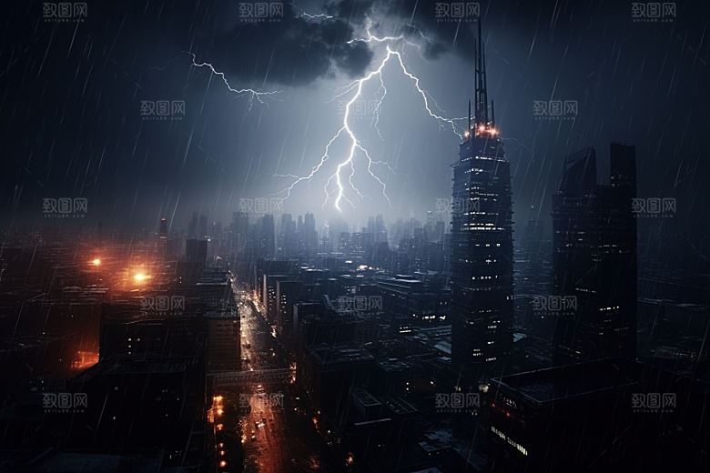 暴雨闪电极端天气气象摄影图