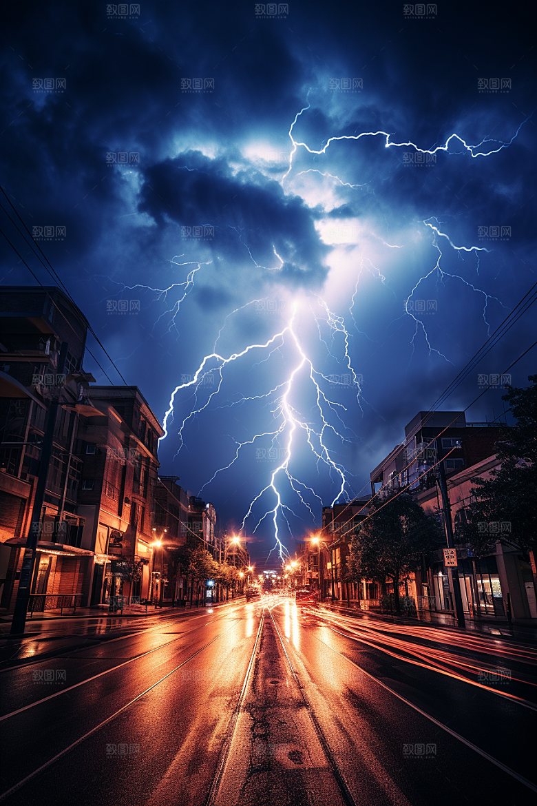 暴雨闪电高清极端天气摄影图