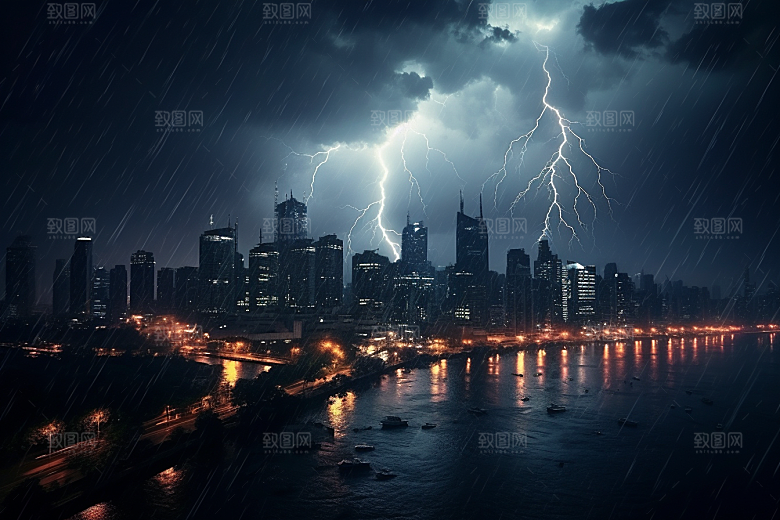 暴雨闪电极端天气恶劣天气摄影图