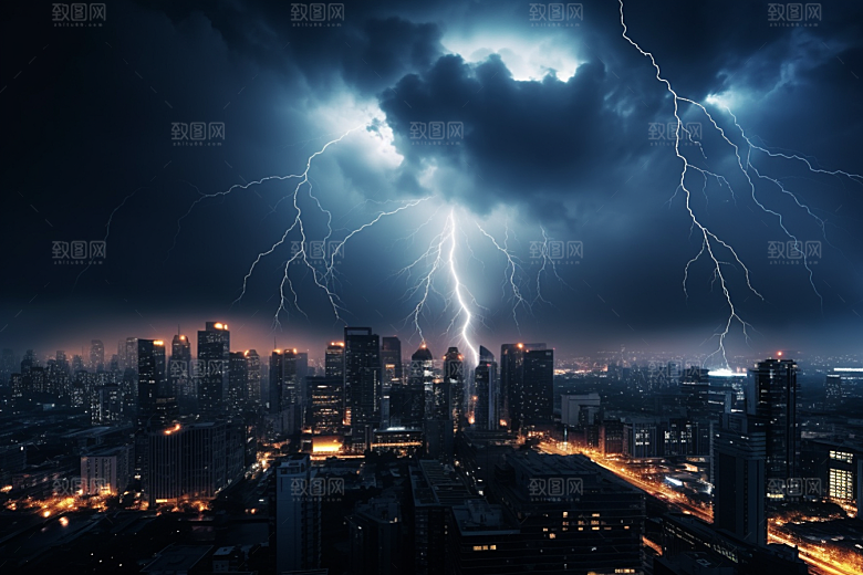 暴雨闪电恶劣天气极端天气摄影图