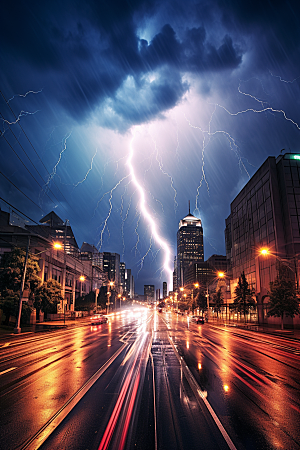 暴雨闪电雷雨极端天气摄影图