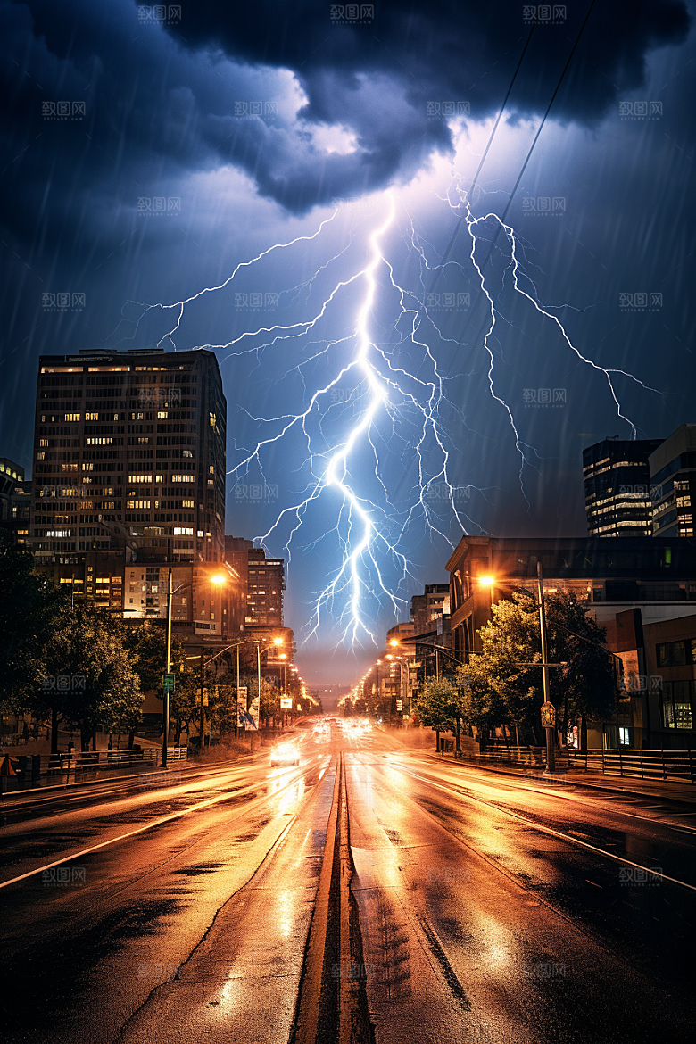 暴雨闪电高清气象摄影图
