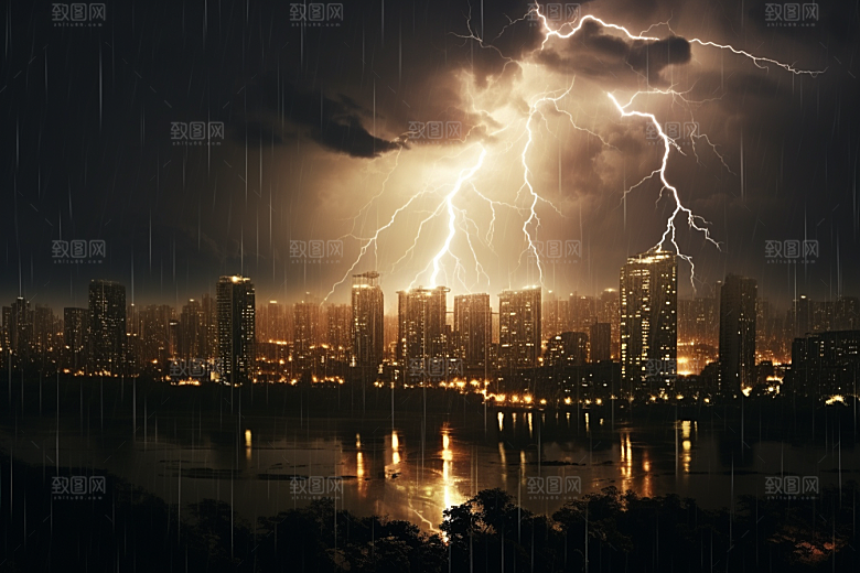 暴雨闪电雷暴恶劣天气摄影图