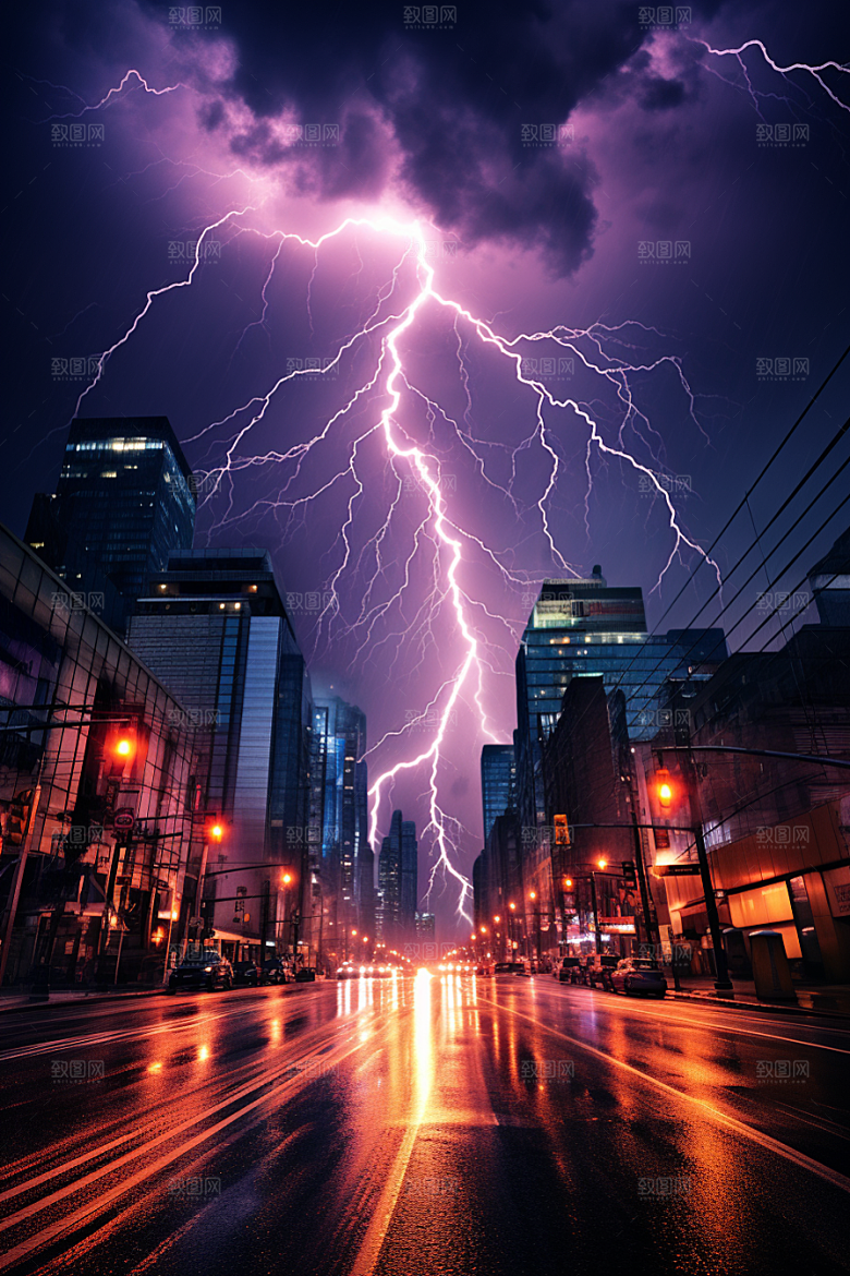 暴雨闪电自然灾害气象摄影图