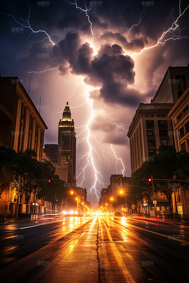 暴雨闪电雷暴自然灾害摄影图