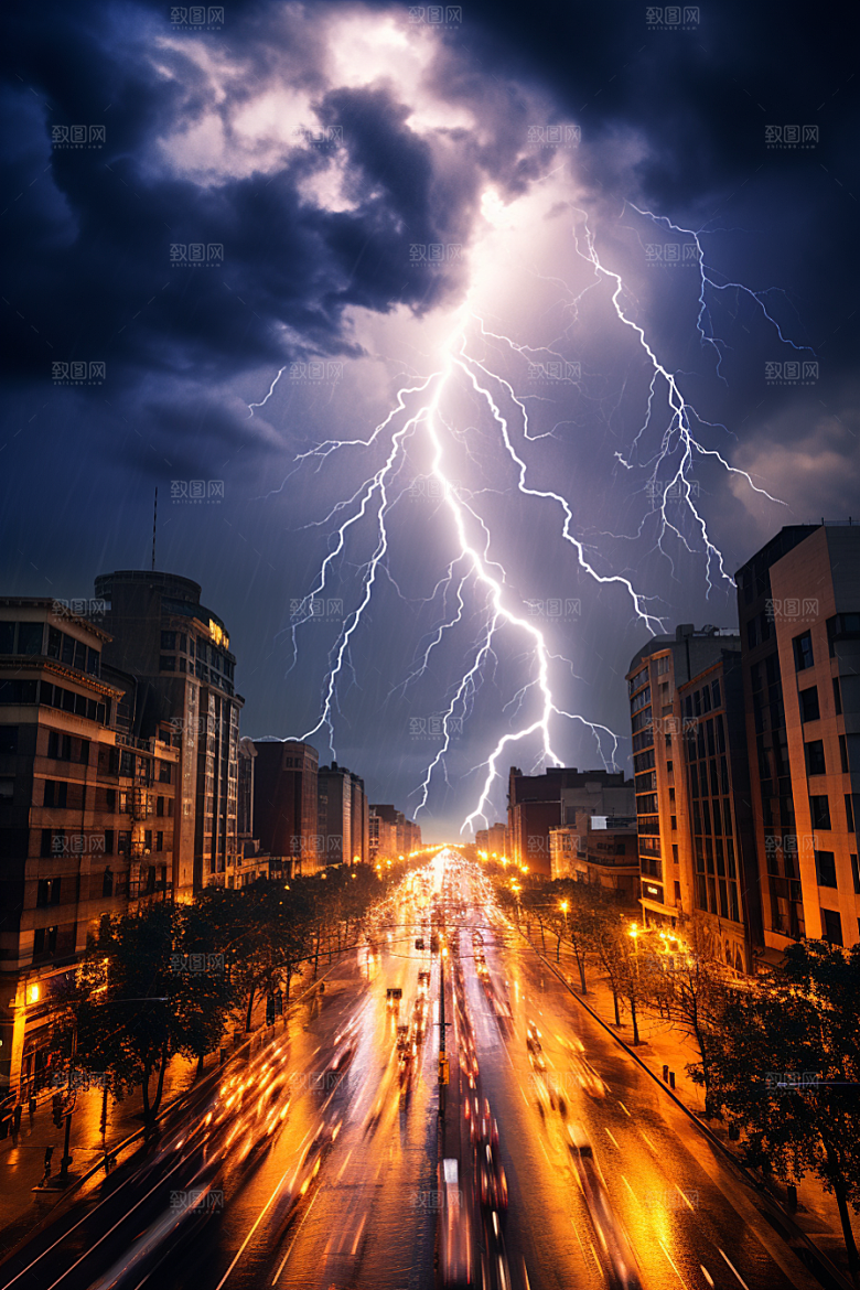 暴雨闪电雷雨电闪雷鸣摄影图