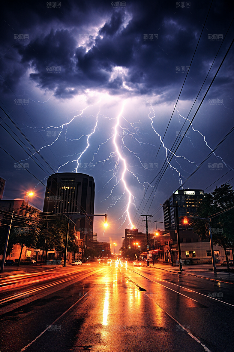 暴雨闪电雷雨恶劣天气摄影图