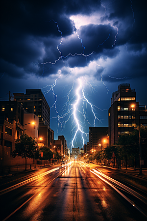 暴雨闪电恶劣天气雷雨摄影图