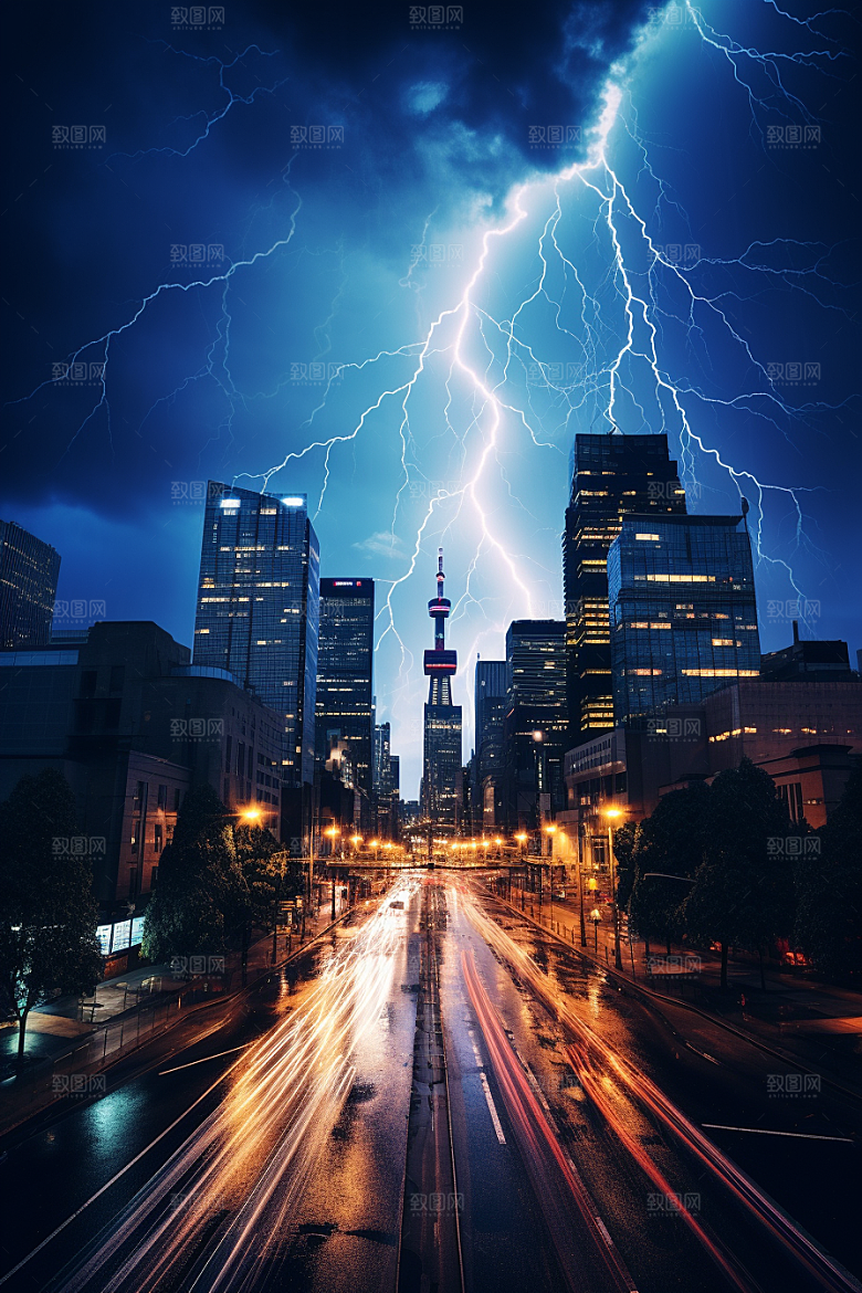 暴雨闪电自然现象雷暴摄影图