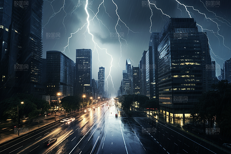 暴雨闪电极端天气恶劣天气摄影图