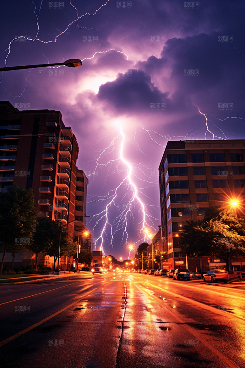 暴雨闪电雷暴自然灾害摄影图