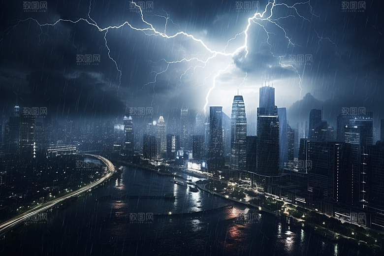 暴雨闪电恶劣天气雷雨摄影图