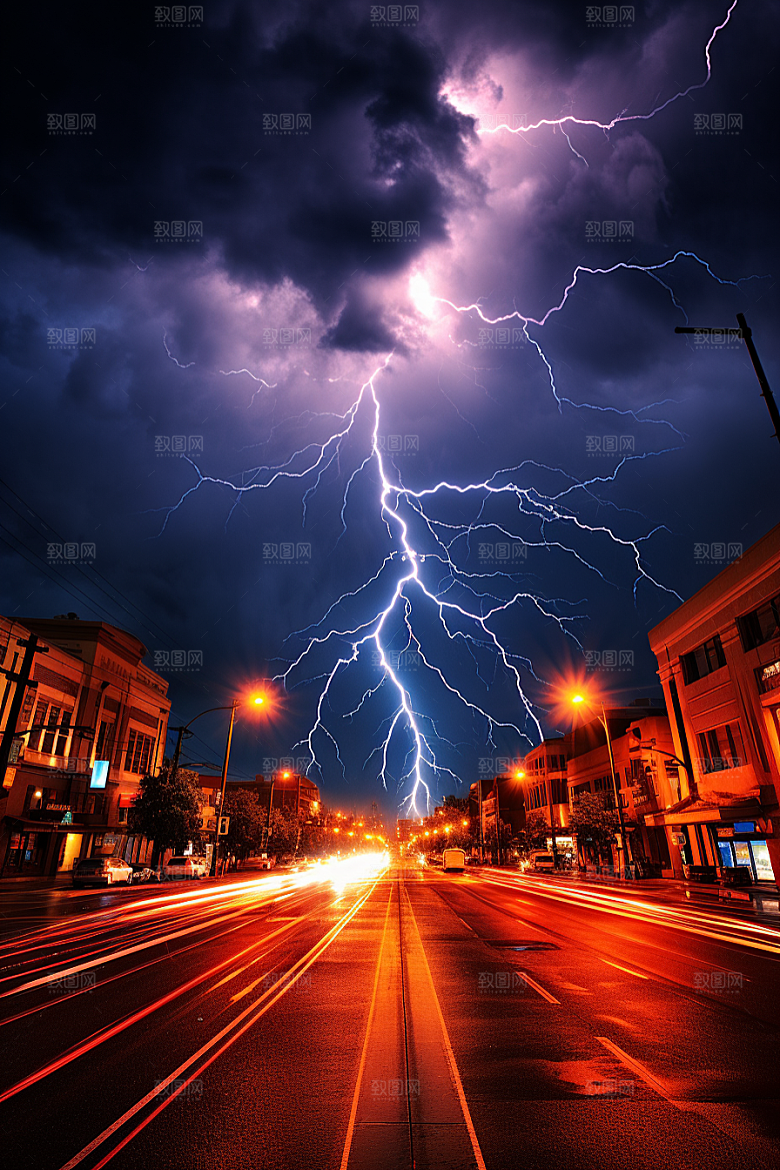 暴雨闪电极端天气高清摄影图