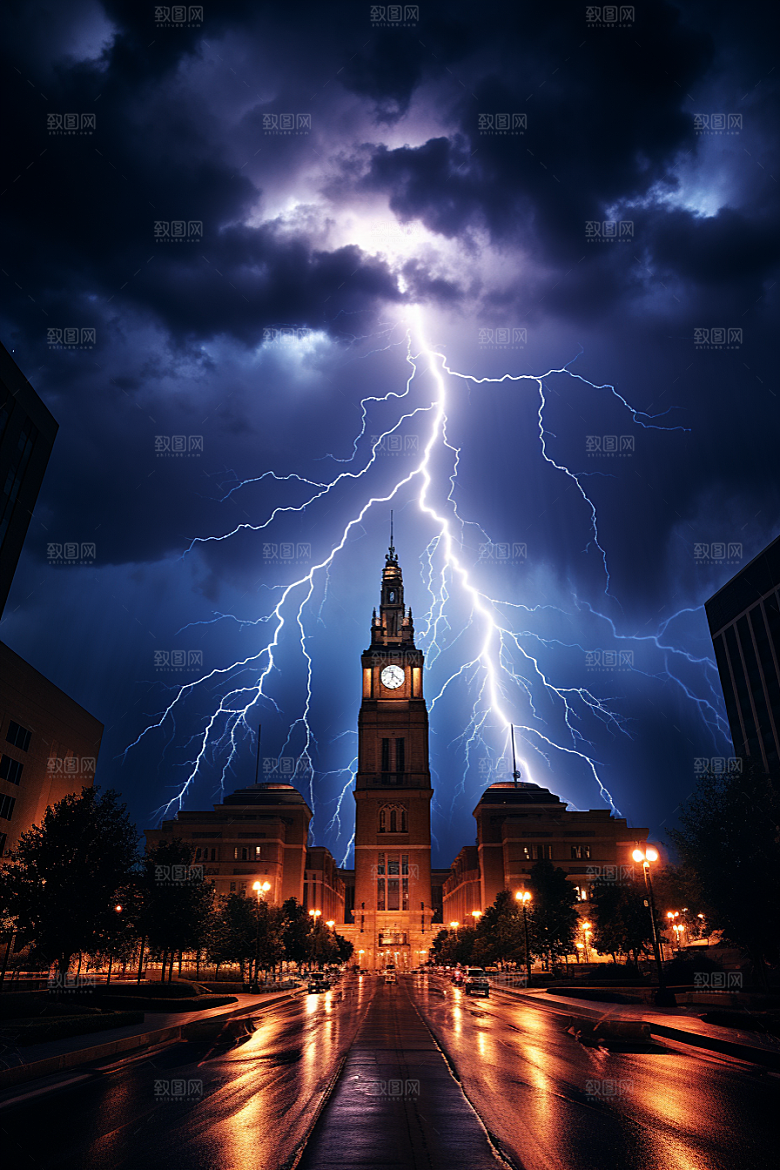 暴雨闪电恶劣天气雷雨摄影图