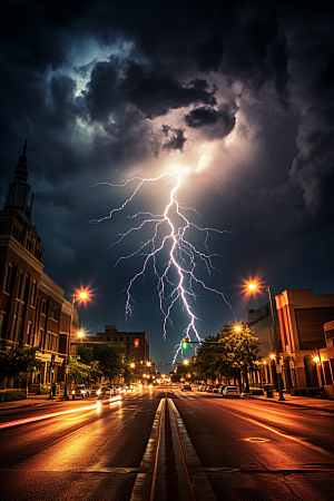 暴雨闪电城市高清摄影图