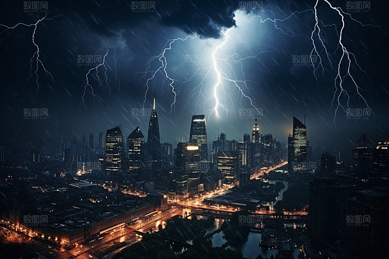 暴雨闪电雷雨电闪雷鸣摄影图
