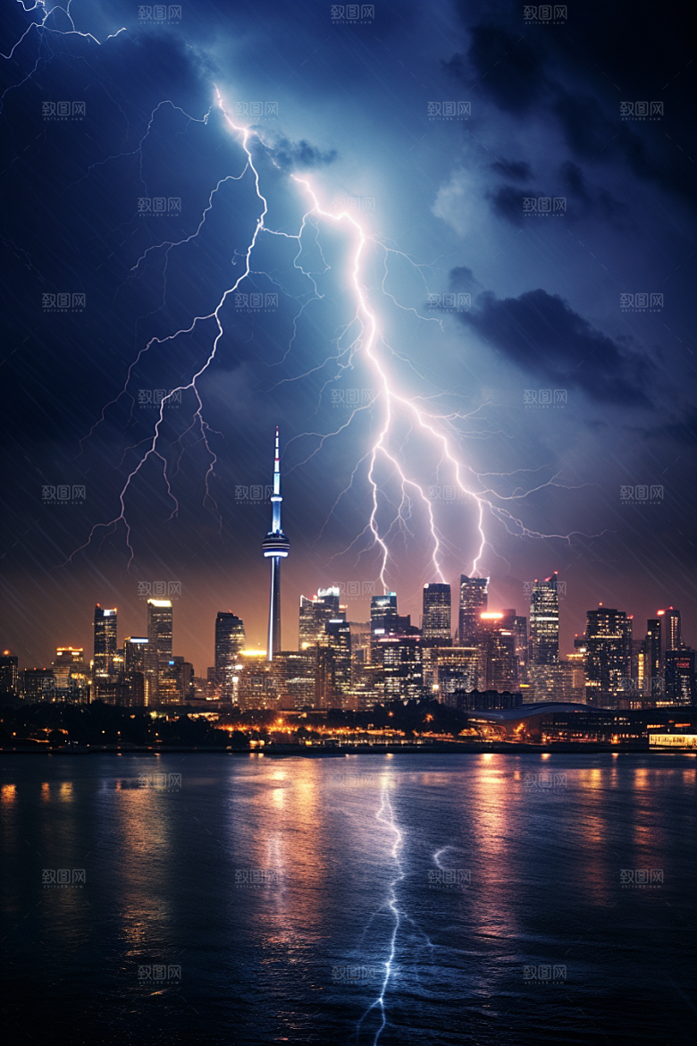 暴雨闪电气象极端天气摄影图