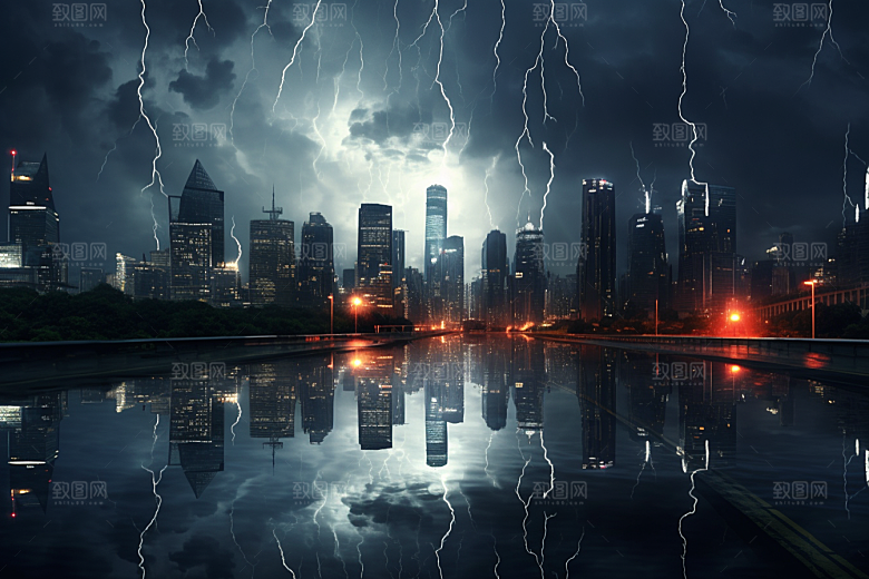 暴雨闪电气象自然现象摄影图