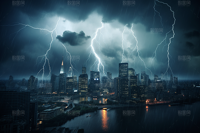暴雨闪电气象自然现象摄影图