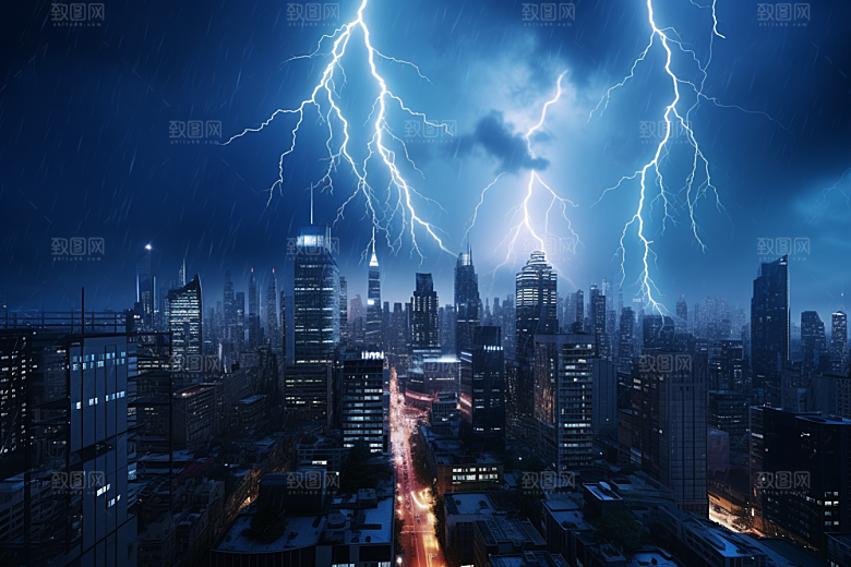 暴雨闪电电闪雷鸣极端天气摄影图