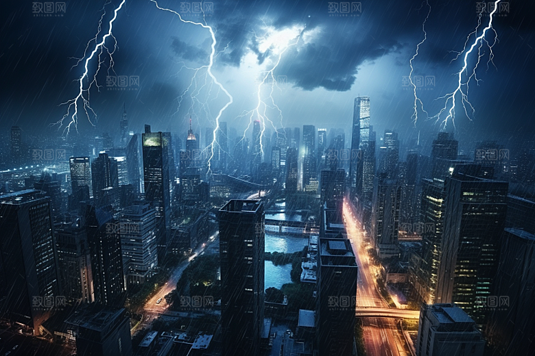 暴雨闪电极端天气恶劣天气摄影图