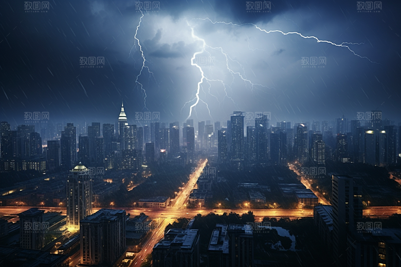 暴雨闪电气象极端天气摄影图
