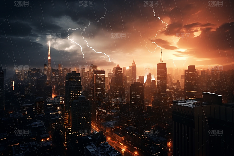 暴雨闪电极端天气电闪雷鸣摄影图