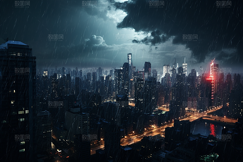 暴雨闪电雷雨恶劣天气摄影图
