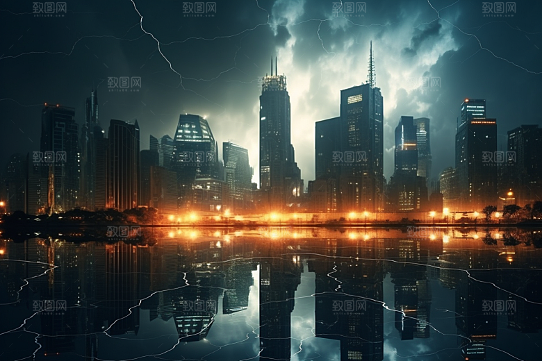 暴雨闪电自然现象雷雨摄影图
