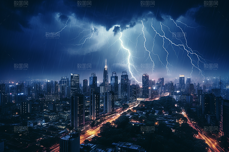暴雨闪电恶劣天气电闪雷鸣摄影图