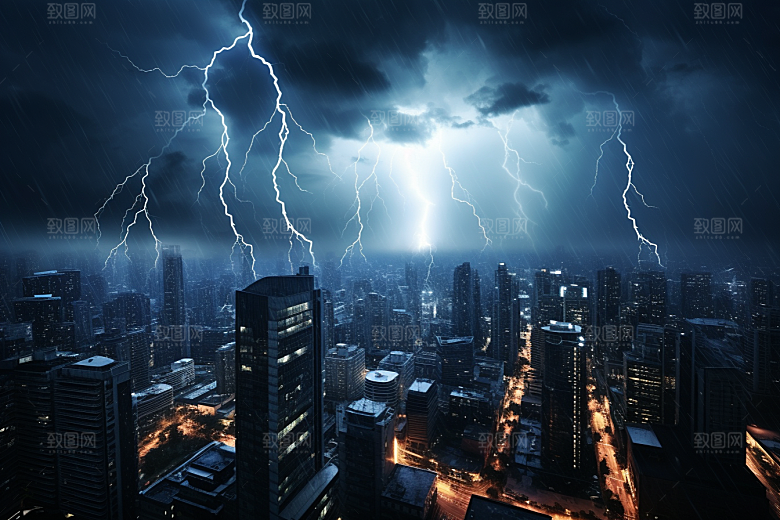 暴雨闪电自然现象雷雨摄影图