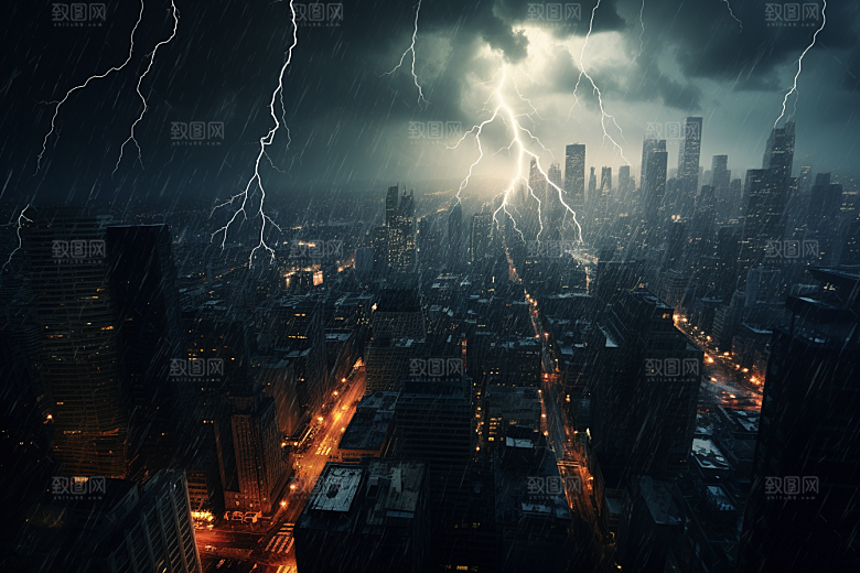 暴雨闪电气象雷雨摄影图