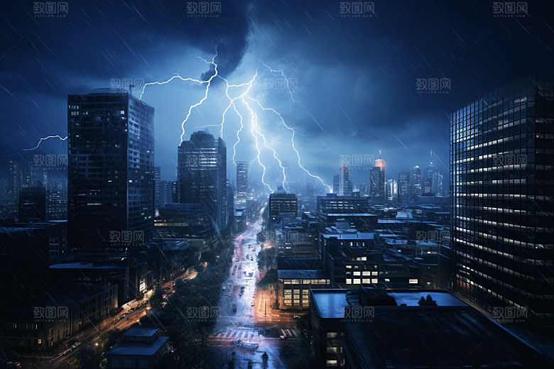 暴雨闪电雷雨气象摄影图
