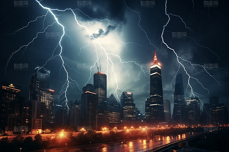 暴雨闪电电闪雷鸣雷雨摄影图