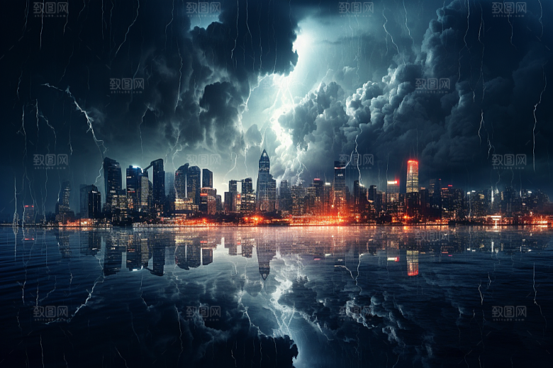 暴雨闪电自然现象雷雨摄影图