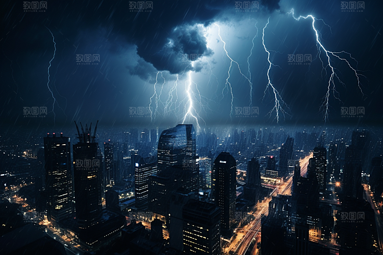 暴雨闪电自然现象电闪雷鸣摄影图