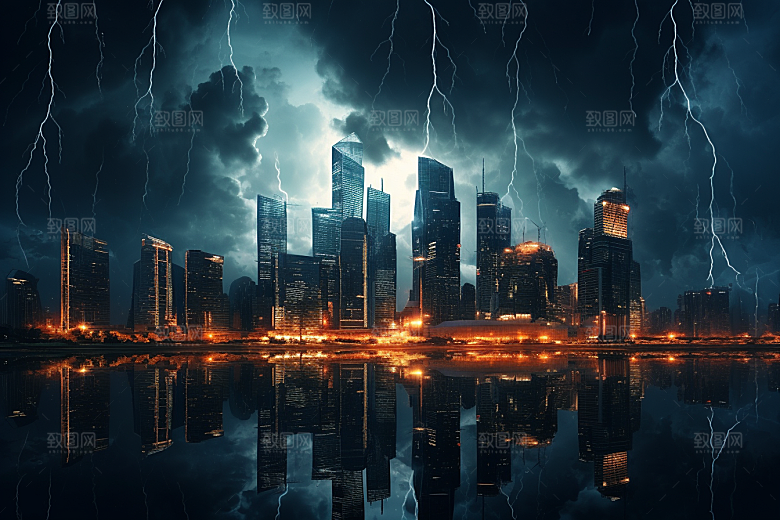 暴雨闪电自然现象气象摄影图