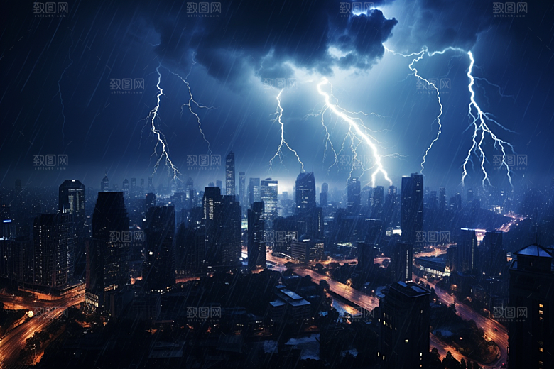 暴雨闪电自然灾害雷暴摄影图